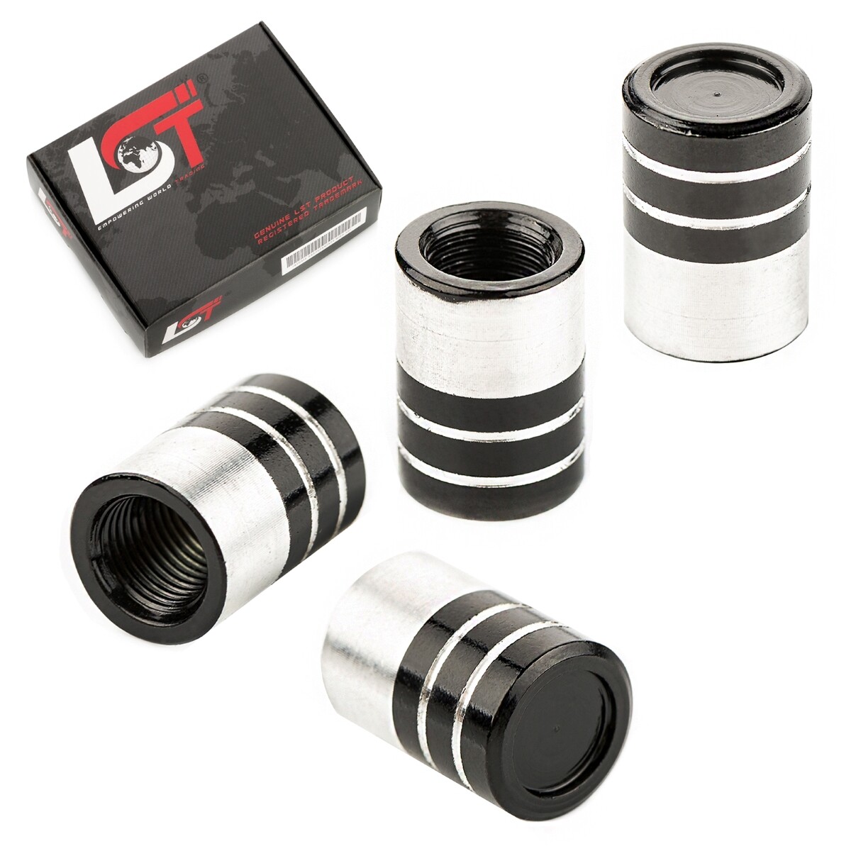 4x Aluminum Cylinder Valve Cap Seal Tire Valve Silver-Black for SUZUKI