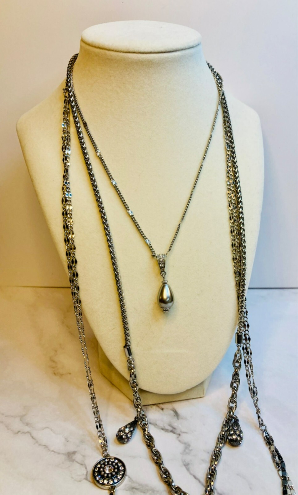 Long WHBM Multi-Layer Silver-Tone Statement Neckl… - image 1
