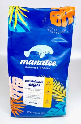 Manatee Caribbean Delight Medium Roast Whole Bean Coffee 2 Pound Bag Sanibel FL