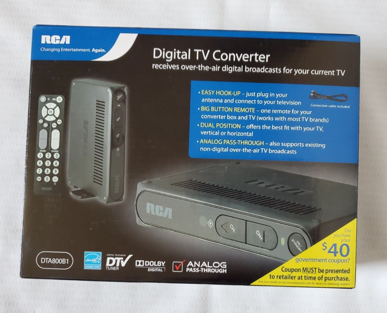 RCA Digital TV Converter DTA800B1 Black Analog Pass Through. Open Box