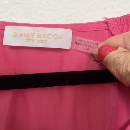 Blusa Top Ramy Brook Talla S Volantes en Niveles Manga Acampanada Rosa Escote en V Verano - Imagen 3 de 9