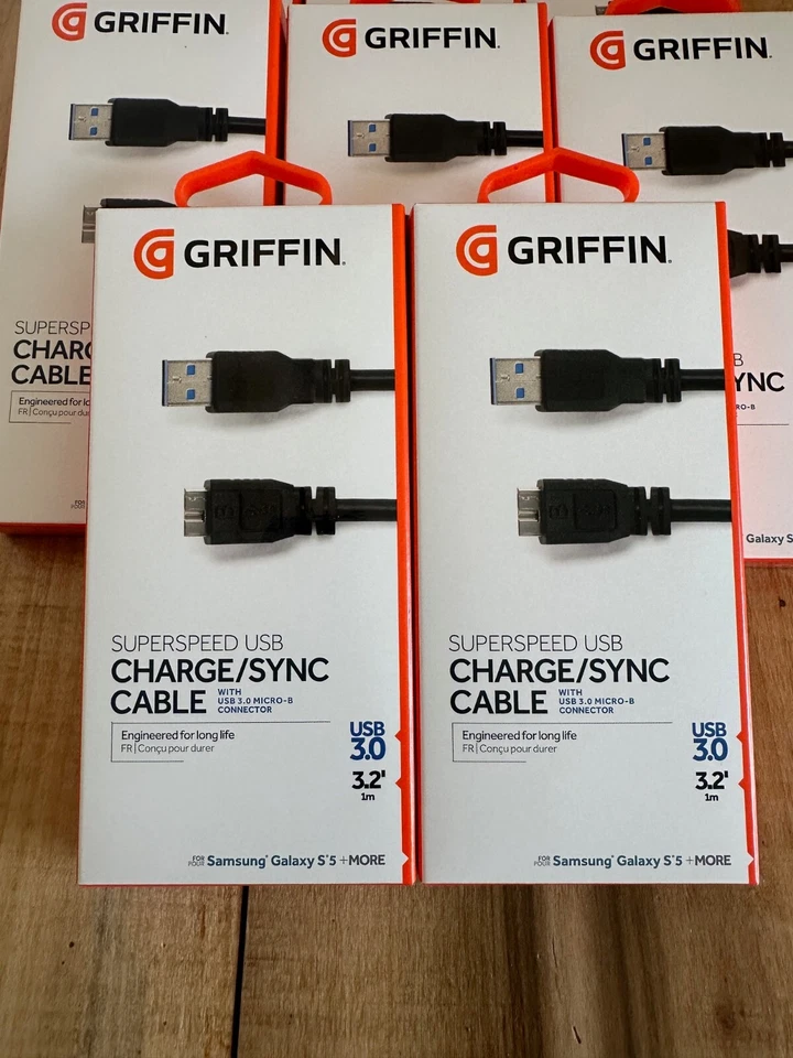 Lote de 8 cables de carga/sincronización Griffin USB 3.0 Micro-B para Samsung Galaxy Note 3/S5 Foto 2 de 3