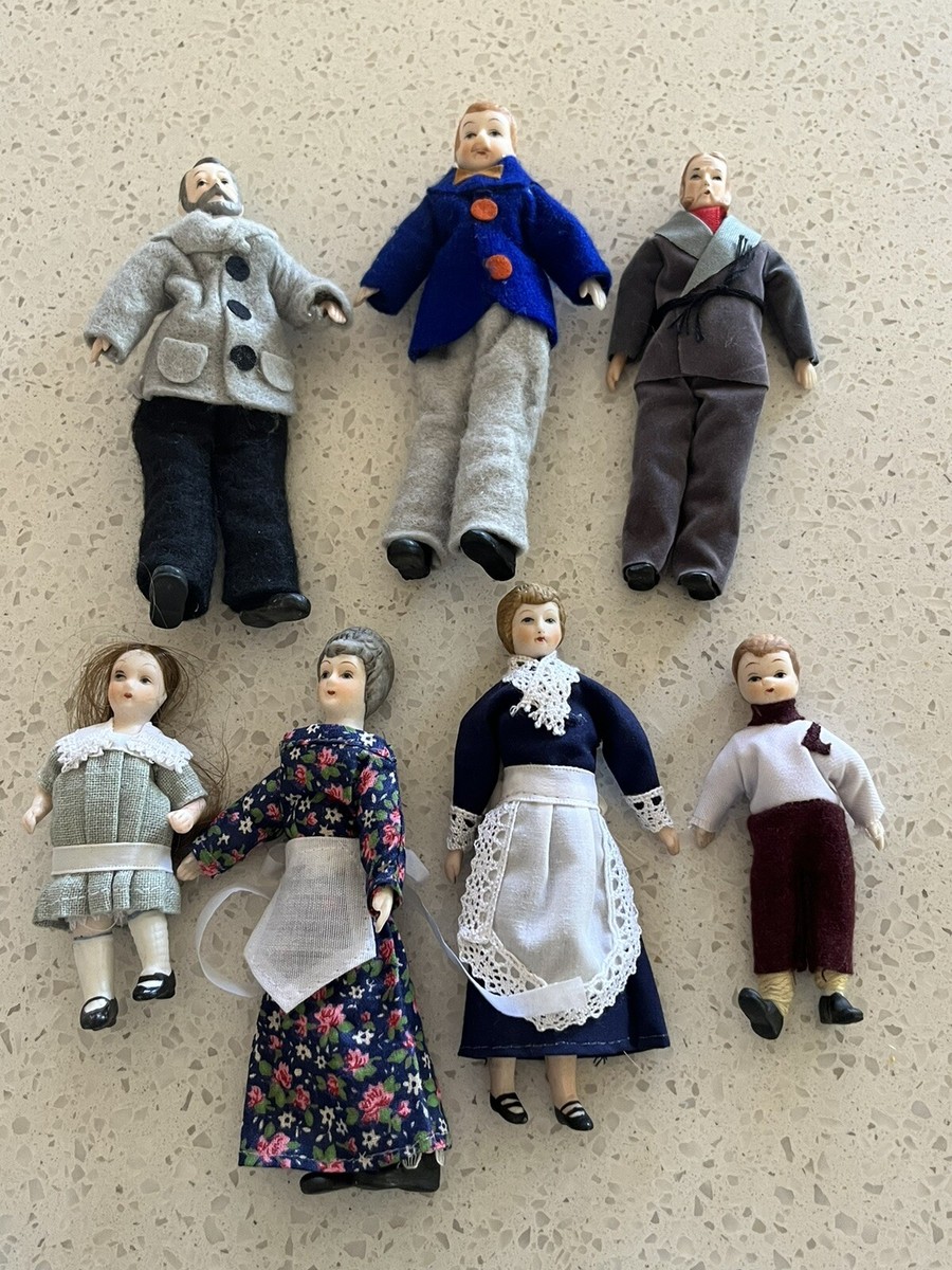 Vintage Antique Porcelain Head Doll House Doll Family w/ Clothes