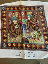 20x20 Needlepoint Canvas Partially Complete Monkeys With Extra Yarn