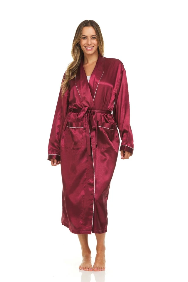 Bata de satén de seda para mujer (con cinturón) vendedor de EE. UU. ENVÍO RÁPIDO 5 días Foto 2 de 4