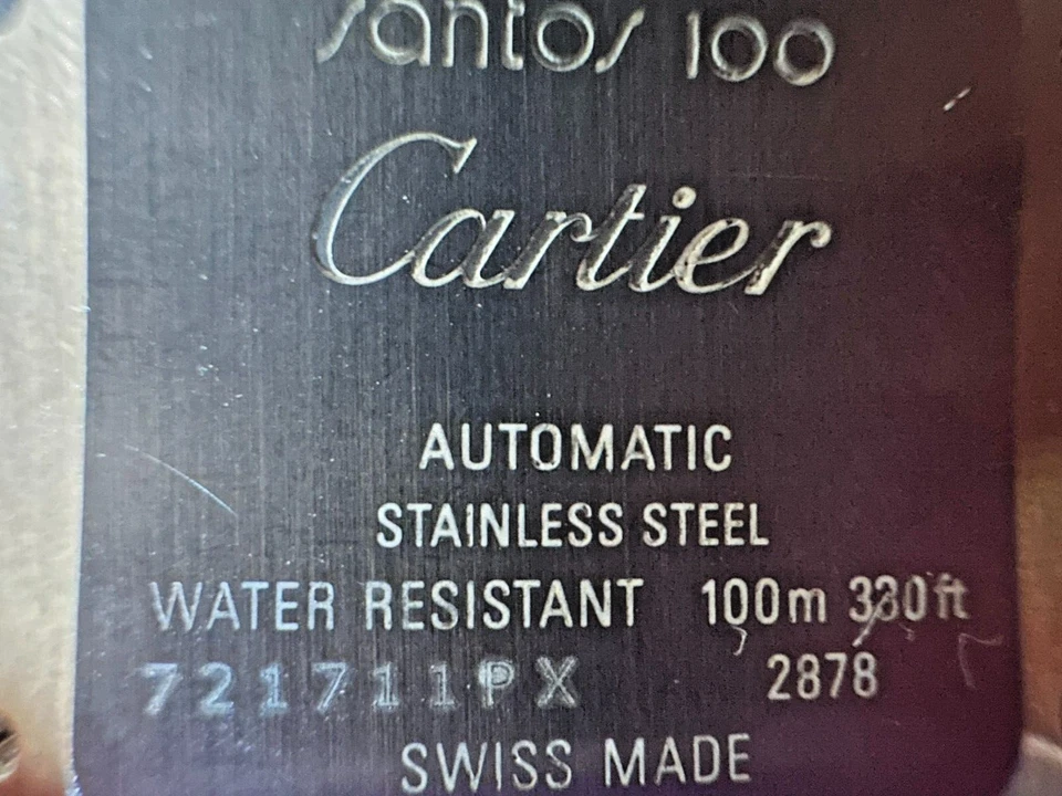 Reloj Cartier Santos 100 Automático. Bandas de cuero negro, esfera plateada, automático  Foto 3 de 4