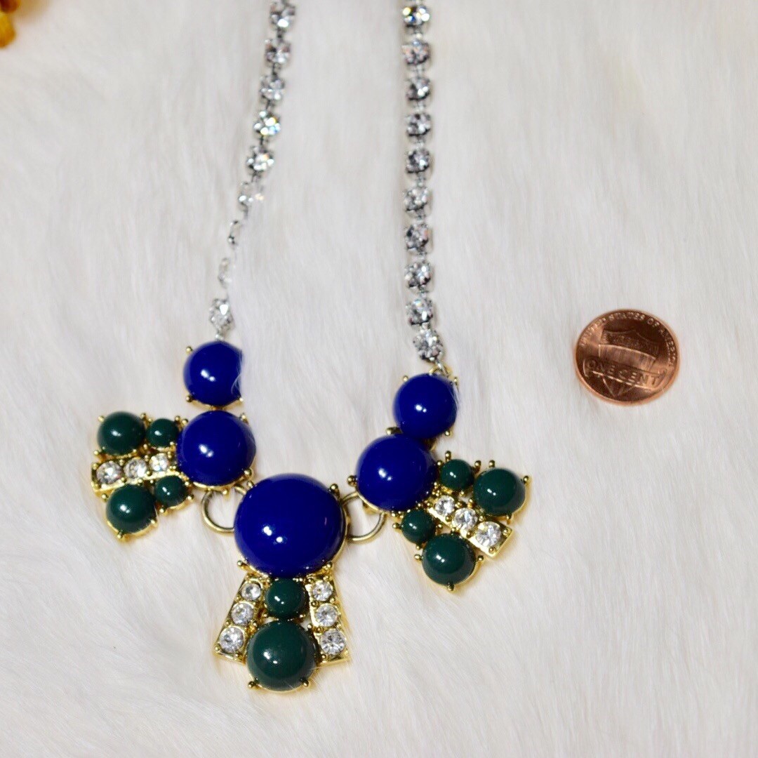 Fossil Bead & Rhinestone Statement Necklace Blue … - image 5