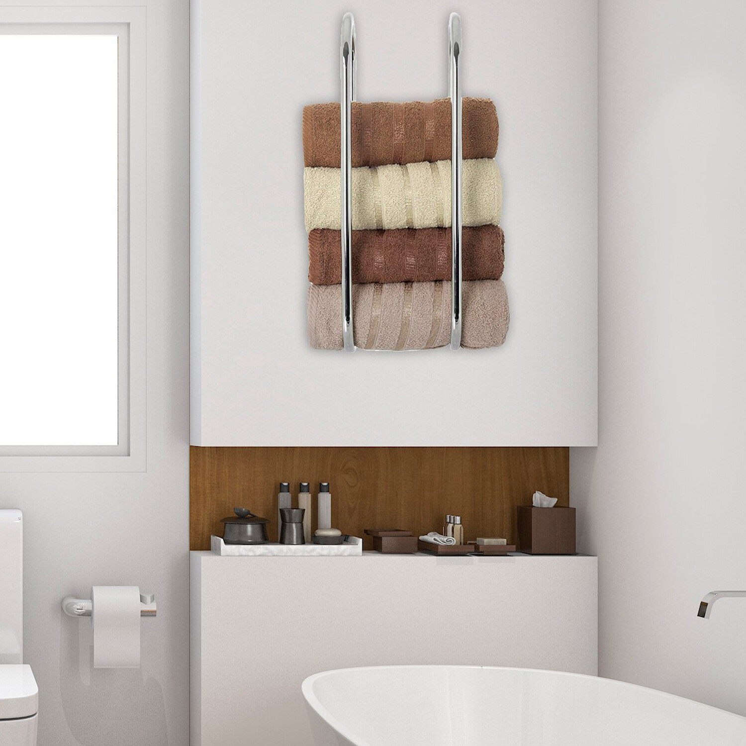 Wall Mounted Chrome Towel Holder Shelf Bathroom Storage Metal Rail Bath ...