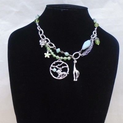 BOHM LION GIRAFFE BEE SAFARI LAYERED GREEN BIB STATEMENT NECKLACE FREE SHIP XP