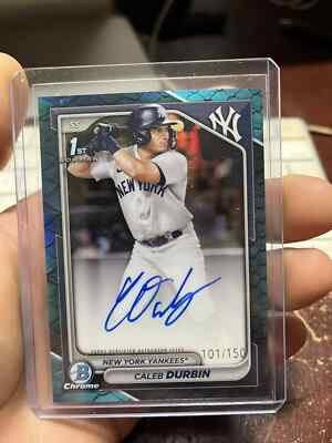 2024 Bowman Chrome CALEB DURBIN Blue Reptilian REFRACTOR Auto 101/150 - Yankees