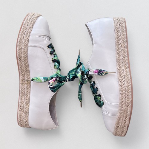 WHBM White Espadrille Platform Sneaker Shoes Size 9 Hawaiian Print Silk Laces - Picture 5 of 8