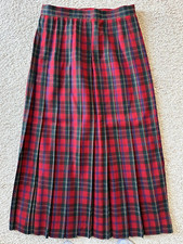 Talbots Womens Size 10 pleated plaid midi red green 100% wool made in USA