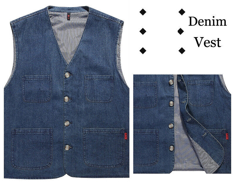 Mens Suit Vests Denim Waistcoat Vest Multipocket Business Casual Suit Vest eBay