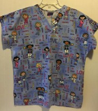 Simply Basic scrub top doctor nurse blue love short sleeve Medium people kids A4