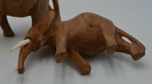 Hand Carved Wooden Elephant Figurines Set of Two - Picture 10 of 11