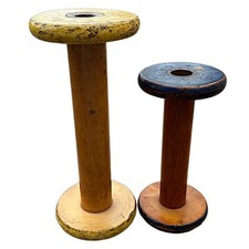 Vintage wooden industrial yarn spindle bobbin spool (lot of 2)