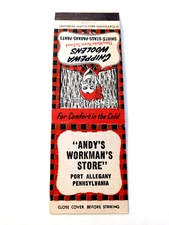 Vintage Matchbook: Andy's Workman's Store, Chippewa Woolens, Port Allegany, PA