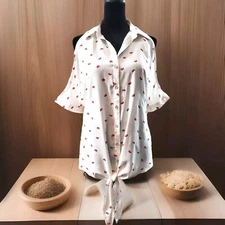 Maurices Tie Front Watermelon Button Down Shirt (XS)