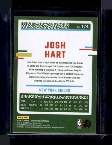 2023-24 Donruss #174 Josh Hart Green Laser Holo New York Knicks - Picture 2 of 2