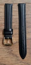 16mm VINTAGE ANTIQUE CALF LEATHER APOLLO BLACK WATCH STRAP, GOLD BUCKLE, NOS