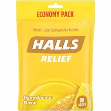 HALLS Relief Honey Lemon Cough Suppressant Drops Economy Pack 80 Count