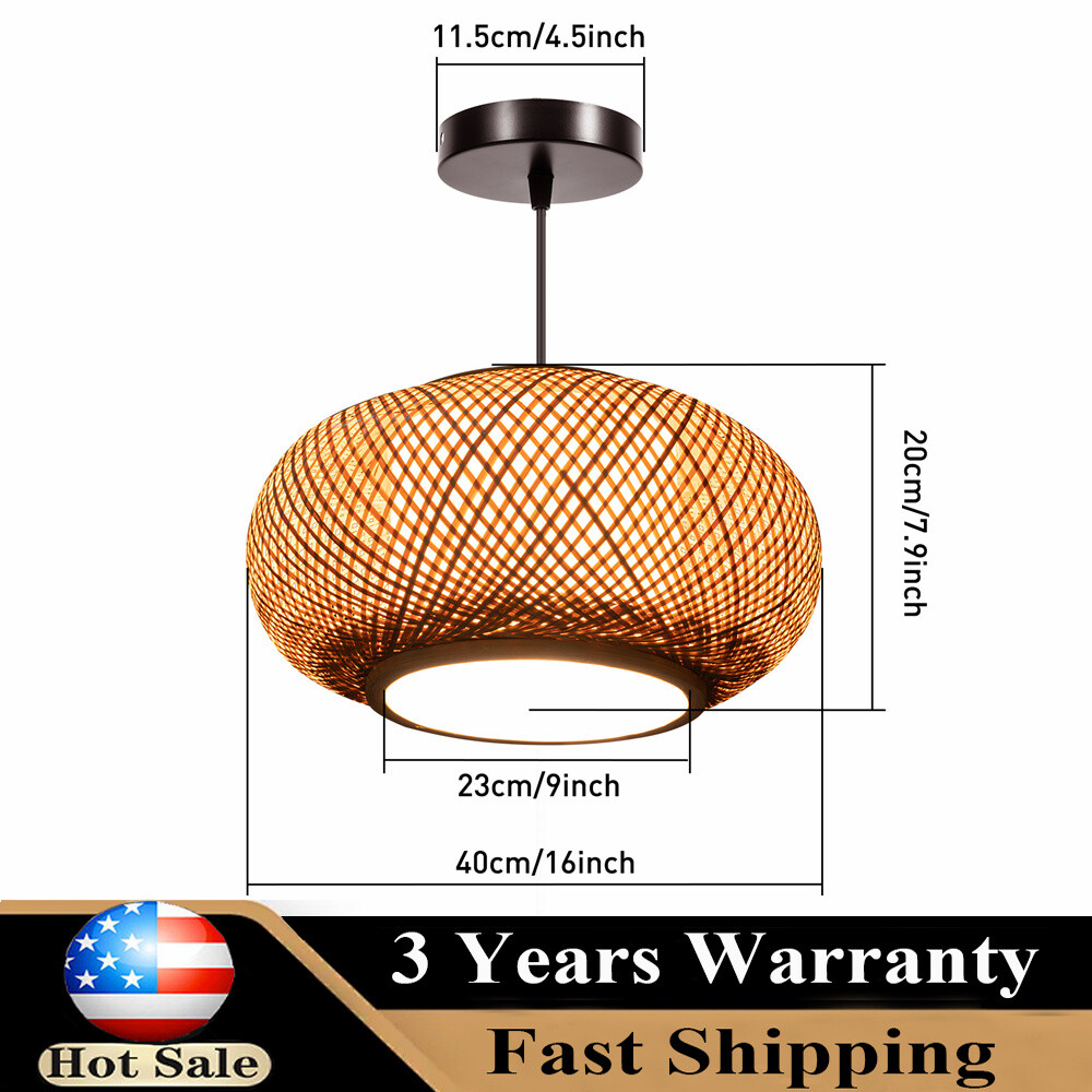 Ceiling Hanging Lamp Bamboo Wicker Vintage Rattan Lantern Pendant Light Fixture