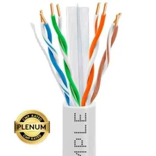 1000ft Cat 6 Plenum Ethernet Cable White | Bare Copper | CMP, UTP, 23AWG