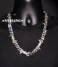 ICED Miami Cuban Link Chain Barbed Thorns Spiked Necklace Plated Mens CZ Jewelry