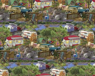 Mountain Camper Allover Print Cotton Fabric