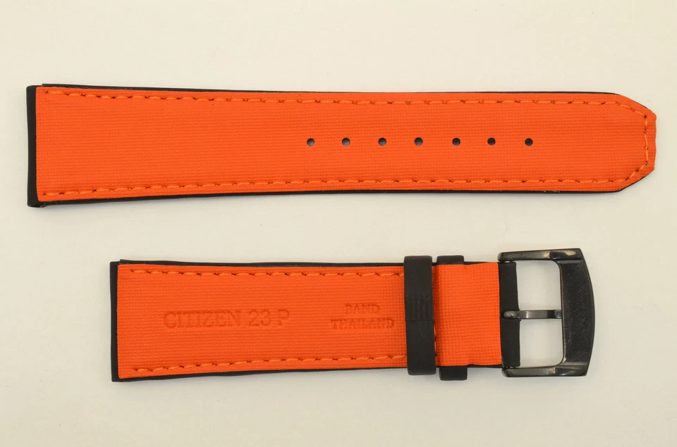 Correa de reloj Citizen Eco-Drive 23 mm de cuero negro con costuras naranjas CA0467-11H Foto 3 de 4