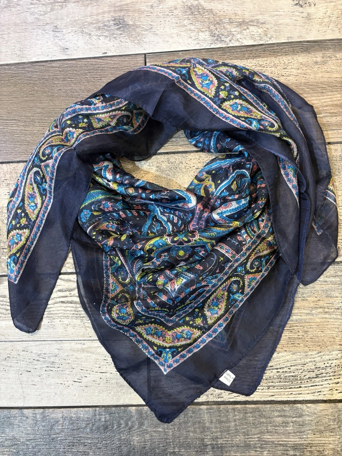 Hand Woven Pure Silk Scarf Square 36”X 36” India Navy Blue Delicate Paisley
Opens in a new window or