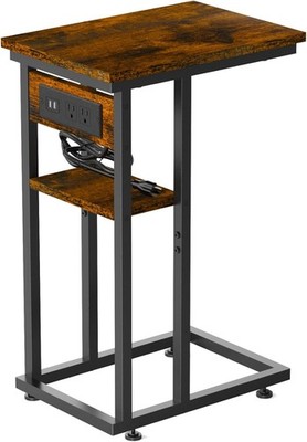 End Table with Charging Station and 2 USB Ports, C Table Storage Shelves, Couch