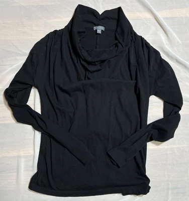Lilla P drape neck top women size medium, black, 100% pima cotton, long sleeve - Image 1 of 4