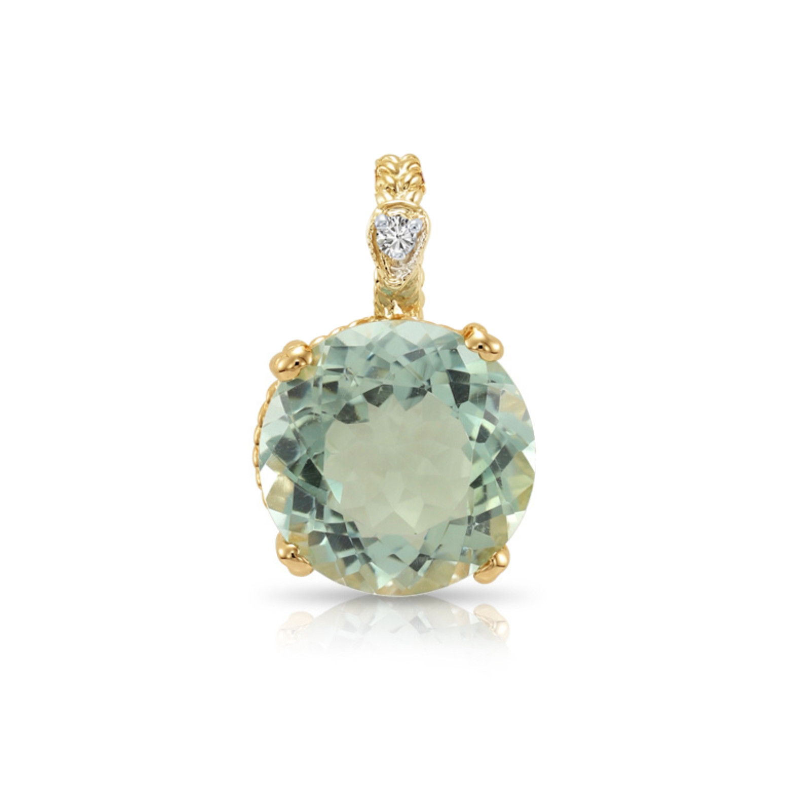 14K Solid Yellow Gold 5Ctw Natural Green Amethyst Gemstone Pendant Necklace 18in
