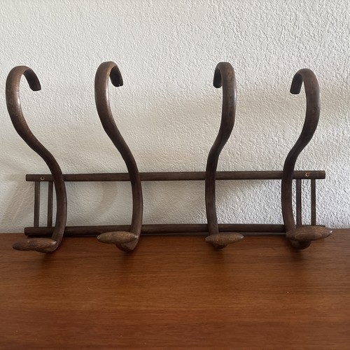 VTG Bentwood Thonet Style Hat Coat Rack Wall Bent Wood Hall Tree Holder 4 Hooks