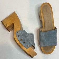 Veronica Beard Hannalee Blue Suede Wood Platform Block Heel Slide Sandal 7.5