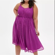 Torrid Midi Chiffon Button-Front Dress Willowherb Purple Swiss Dot Hearts Sz M