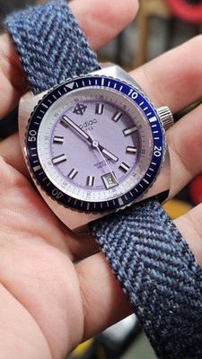 Zodiac Seadragon ZO2247 Lavender Dial Diver Watch Men With Tweed Strap, Nice! 