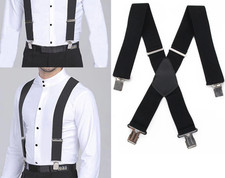 1pc-Black Adjustable X-shaped Braces Suspender with Leather Crosspatch