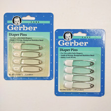 2x Gerber Cloth Diaper Pins 4 Count White 1991 Stainless Steel Safety Lock NOS