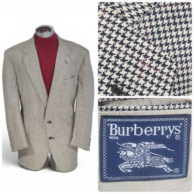 Vintage Burberrys Houndstooth Blazer Wool 46R Made in England