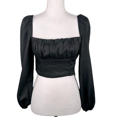 Princess Polly Black Puff Sleeve Whimsigoth Goth Gothic Crop Top Size Small (4)