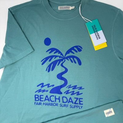 Fair Harbor Mens Beach Daze Palm Tree Graphic T Shirt Blue Small NEW