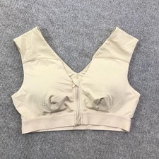 Tommie Copper Sports Bra Womens Large Beige Nude Zip Front Shoulder Support