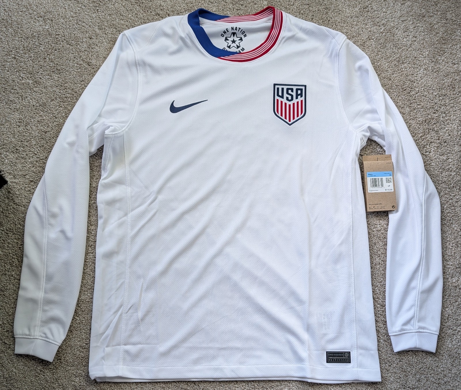 Nike USA USMNT 2021 Long Sleeve Home Jersey Size Medium World Cup