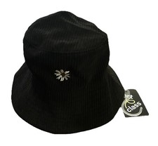 Bucket Hat - Girls / Youth OSFM - NWT - Black Corduroy w/ Embroidered Sunflower