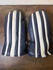 Vtg Blue White Striped Lined Mittens Faux Leather