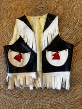 Vintage Kids Western Fringe Leatherette Vest  Red Horse Appliqu   Size 4T - 6