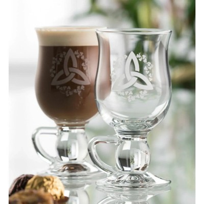 Galway Crystal Trinity Knot Irish Shamrock Latte Glasses Boxed Ireland Set of 2