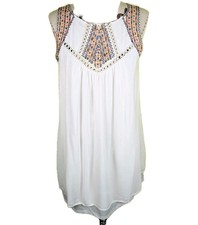 Sequin Hearts Boho Mini Tank Dress Embroidered Sleeveless Lined Womens M READ
